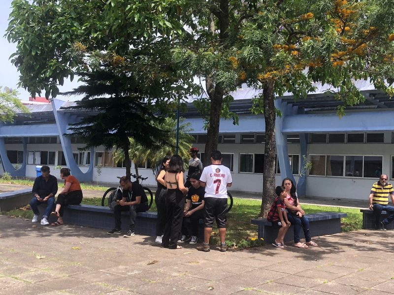 A sombra das &aacute;rvores foi a salva&ccedil;&atilde;o para o calor de alguns eleitores – Foto: Ada Bahl/ND