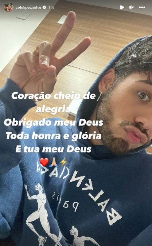 Z&eacute; Felipe tamb&eacute;m postou uma foto agradecendo a Deus pelo nascimento da filha. – Foto: Reprodu&ccedil;&atilde;o/Internet
