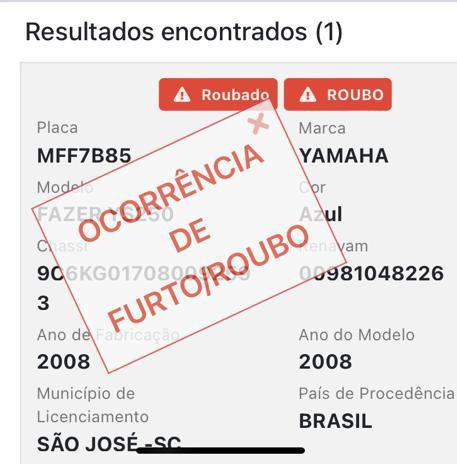 Sistema mostra registro de furto da moto – Foto: Divulga&ccedil;&atilde;o/NDa