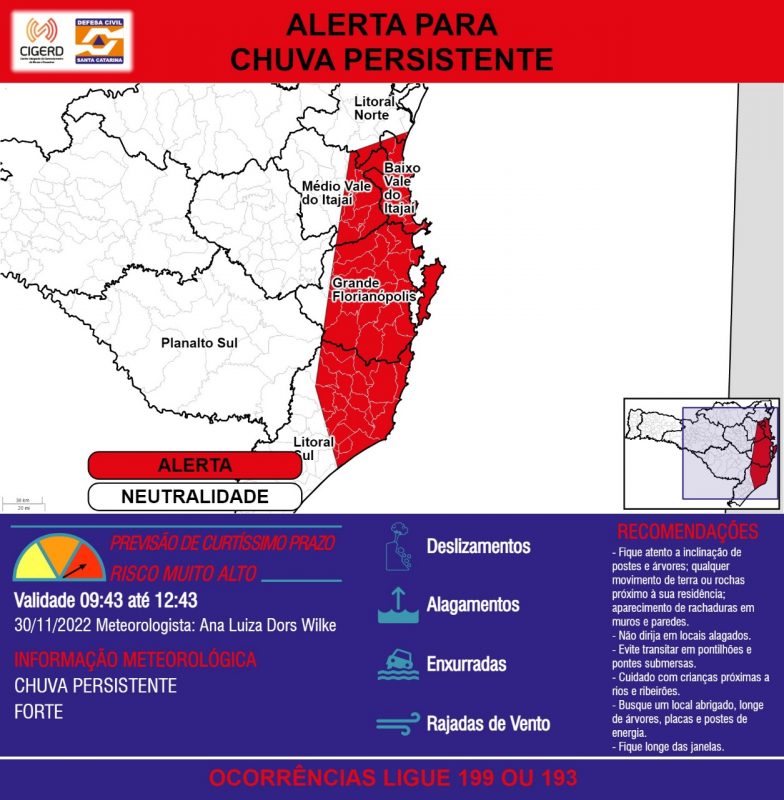 Alerta da Defesa Civil &#8211; Foto: Defesa Civil/Divulgação/ND