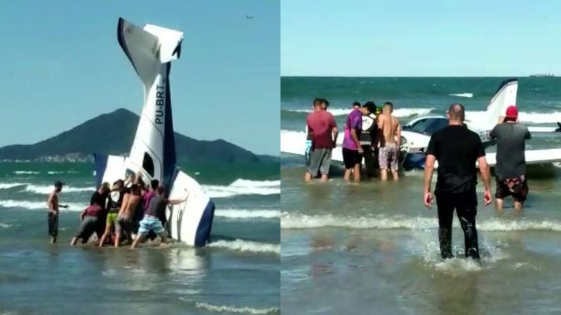 A aeronave teria tido um problema no motor, e o piloto teria tentado um pouso de emerg&ecirc;ncia e acabou caindo na &aacute;gua – Foto: Ot&aacute;vio Honorato/Reprodu&ccedil;&atilde;o/ND
