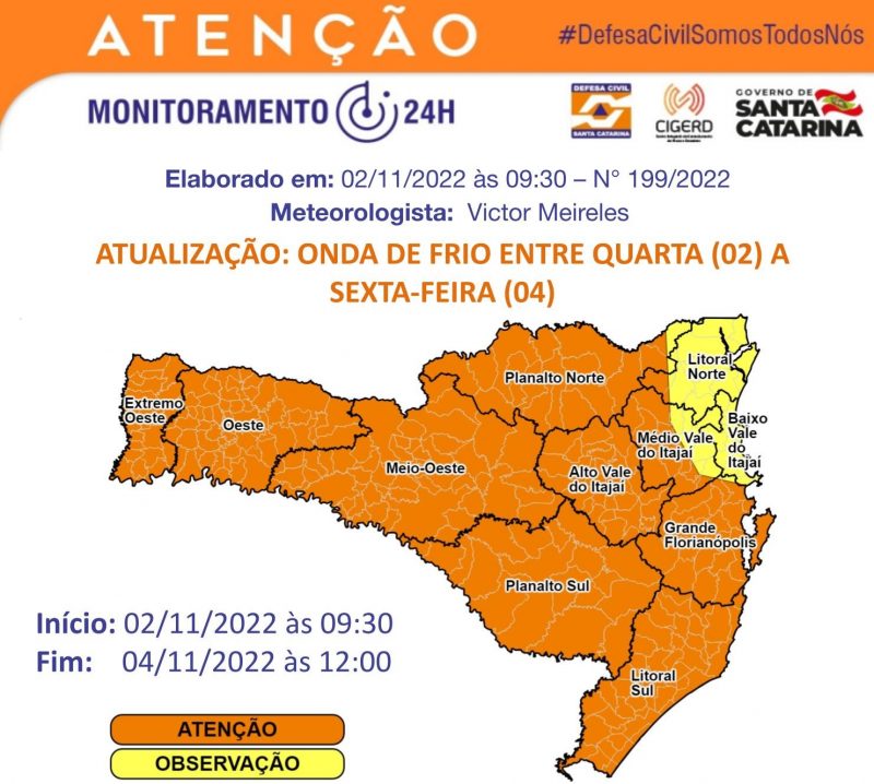 Na sexta-feira as temperaturas começam a se elevar gradualmente – Foto: Defesa Civil/Divulgação/ND