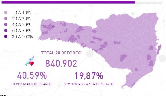 Regi&otilde;es com cores mais escuras t&ecirc;m &iacute;ndices de vacina&ccedil;&atilde;o maiores – Foto: Reprodu&ccedil;&atilde;o/SES-SC/ND