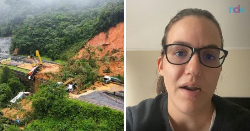 &ocirc;nibus em que J&eacute;ssica estava parou a cerca de 50 metros do deslizamento na BR-376 – Foto: Reprodu&ccedil;&atilde;o/CBSC/ND