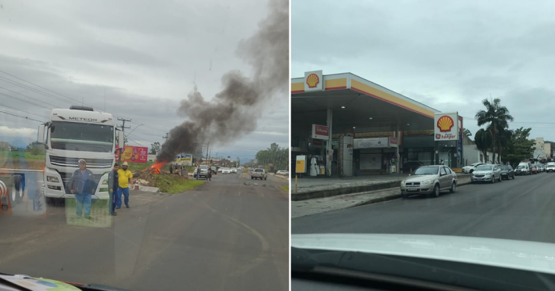 Bloqueios comprometem servi&ccedil;os em hospitais e deixam 50% dos postos sem combust&iacute;vel em Crici&uacute;ma – Foto: Montagem/ND