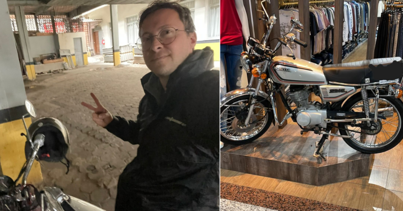 Preso em bloqueios, m&eacute;dico de SC abandona &ocirc;nibus e compra moto de 1971 para concluir viagem – Foto: Arquivo Pessoal/Divulga&ccedil;&atilde;o/ND