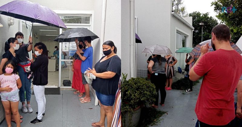 Moradora registrou imagens da fila de pacientes aguardando na chuva por atendimento – Foto: Arquivo Pessoal/Divulga&ccedil;&atilde;o/ND