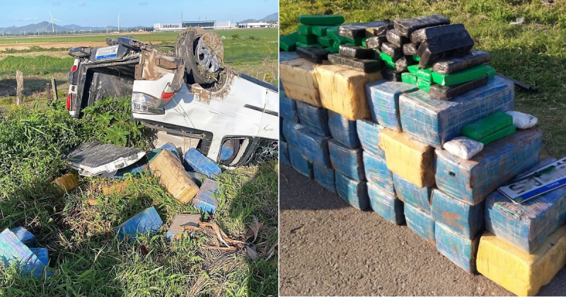 Motorista foge em alta velocidade, capota carro em SC e perde carga milion&aacute;ria de maconha – Foto: PRF/Divulga&ccedil;&atilde;o/ND