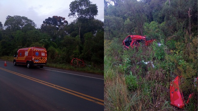 A adolescente foi ejetada e morreu ap&oacute;s o acidente em Campos Novos. &mdash; Foto: Corpo de Bombeiros/ND