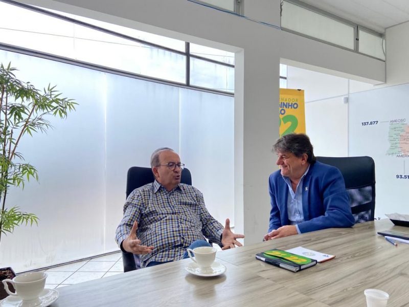 Jorginho Mello e o presidente da FECAM, Jorge Luiz Koch.&nbsp; – Foto: Lu&iacute;sa Michels/Fecam/ND