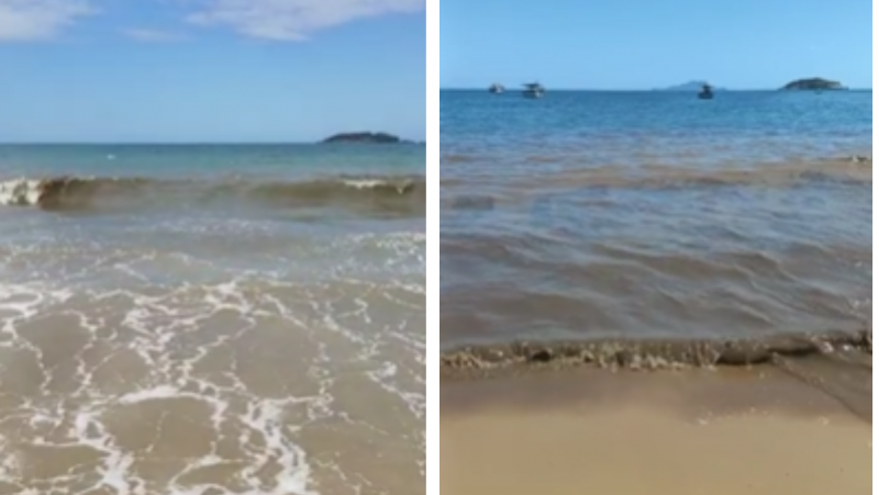 Colora&ccedil;&atilde;o escura na praia dos Ingleses assustou banhistas e pescadores na manh&atilde; deste s&aacute;bado (12) – Foto: Diego Ribeiro/Divulga&ccedil;&atilde;o/ND