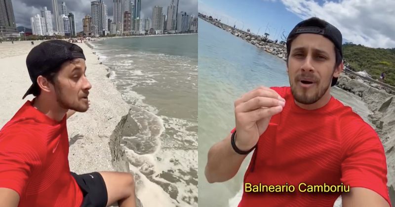 V&iacute;deo de humorista sobre degraus na praia de Balne&aacute;rio Cambori&uacute; viralizou nas redes – Foto: Reprodu&ccedil;&atilde;o/Internet/ND