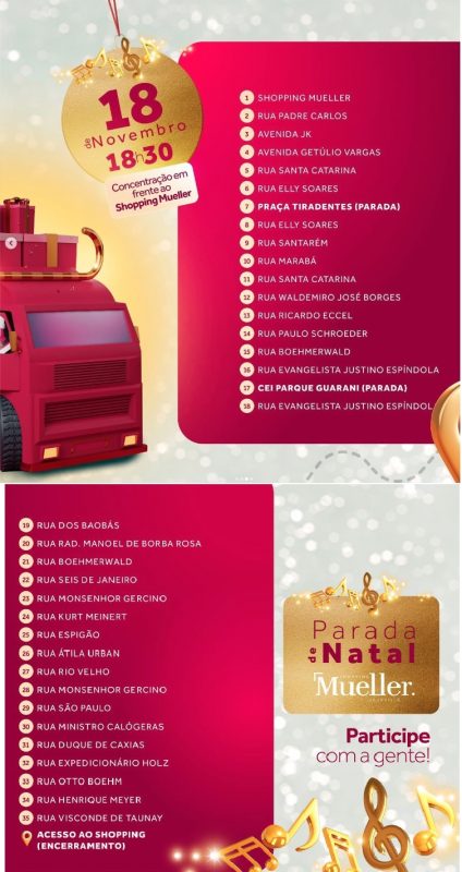 parada do natal onde o papai noel vai passar em joinville