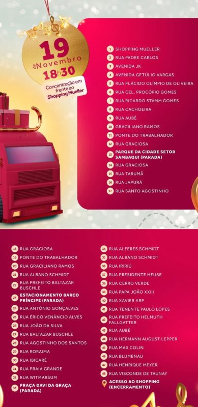 parada do natal onde o papai noel vai passar em joinville