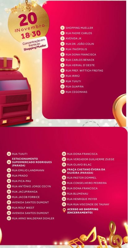 parada do natal onde o papai noel vai passar em joinville