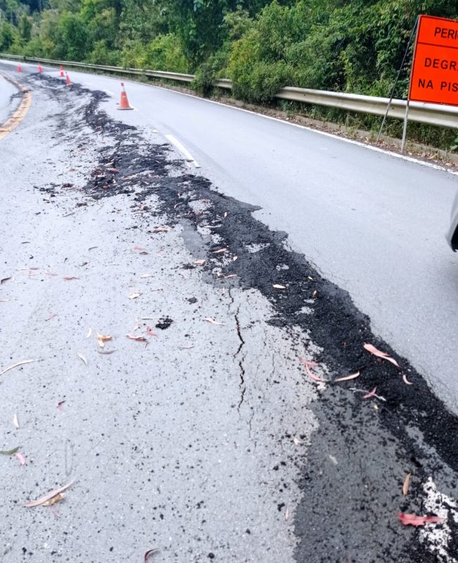Tr&aacute;fego de ve&iacute;culos pesados na SC-350 est&aacute; proibido – Foto: Divulga&ccedil;&atilde;o/Pol&iacute;cia Militar Rodovi&aacute;ria