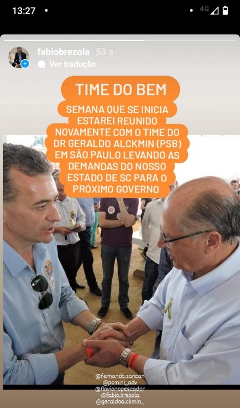 Nas redes sociais F&aacute;bio Brezola publica encontros com Geraldo Alckmin para se apresentar como interlocutor catarinense e o gabinete do vice-presidente eleito. – Foto: Divulga&ccedil;&atilde;o