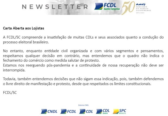 Carta Aberta da FCDL – Foto: Divulga&ccedil;&atilde;o