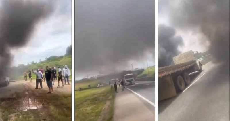 Torcida organizada do Atl&eacute;tico-MG desbloqueia rodovia para poder passar – Foto: Reprodu&ccedil;&atilde;o/Internet/ND