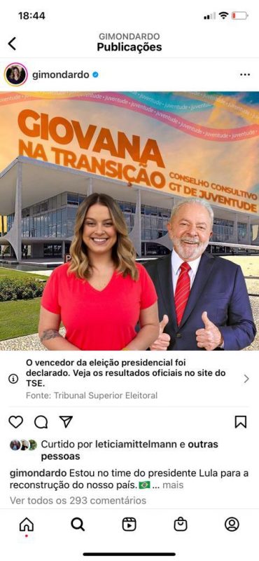 A vereadora Giovana Mondardo anunciou na sua p&aacute;gina de instagram o chamado para fazer parte da transi&ccedil;&atilde;o nacional. – Foto: Divulga&ccedil;&atilde;o