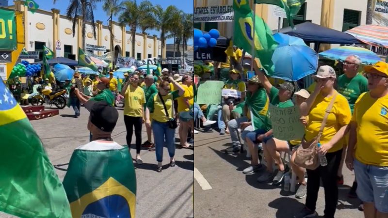Manifestantes acampam no entorno da Delegacia da Capitania dos Portos e do Mercado P&uacute;blico em Itaja&iacute; – Foto: Via @RAMONEMBC/Reprodu&ccedil;&atilde;o/Internet