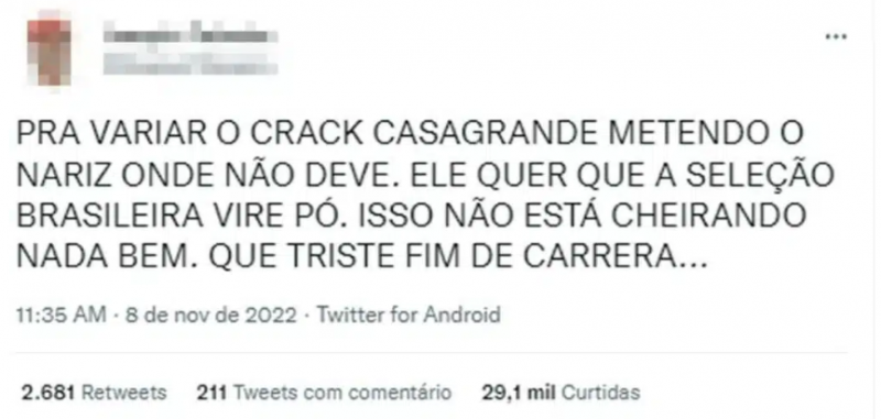 Neymar curte postagem contra Casagrande – Foto: Reprodu&ccedil;&atilde;o Twitter