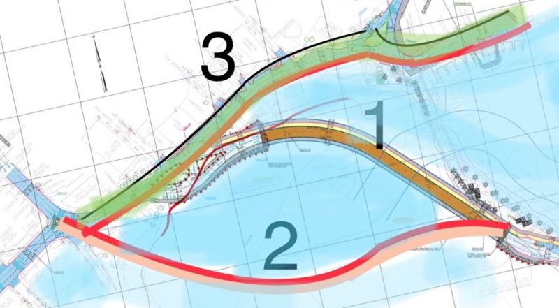 1. Tra&ccedil;ado da ponte da PMF&nbsp; 2.Tra&ccedil;ado alternativo da ponte 3. Boulevard – Foto: Divulga&ccedil;&atilde;o/ND