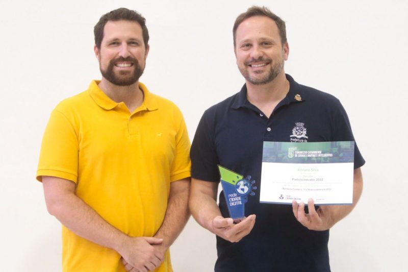 O t&iacute;tulo foi recebido no principal encontro estadual de tecnologia para prefeituras. – Foto: Prefeitura de Joinville