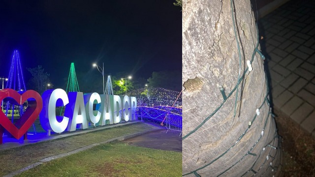 Os fios dos pisca-piscas foram cortados dias ap&oacute;s serem instalados em Ca&ccedil;ador. &mdash; Foto: Prefeitura de Ca&ccedil;ador/Reprodu&ccedil;&atilde;o/ND