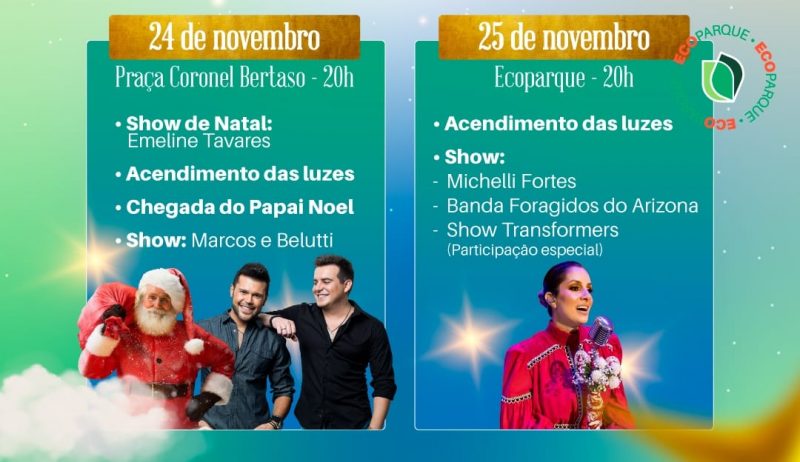 A inaugura&ccedil;&atilde;o da ilumina&ccedil;&atilde;o natalina conta com shows. &mdash; Foto: Prefeitura de Chapec&oacute;/Reprodu&ccedil;&atilde;o/ND