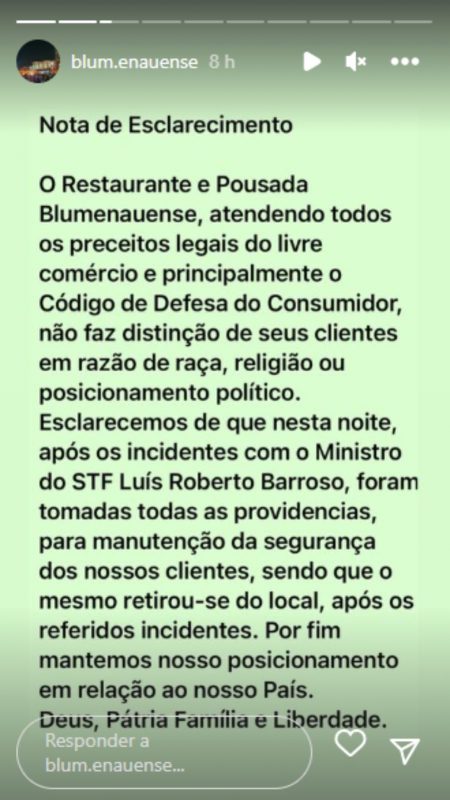 Veja o que disse o restaurante – Foto: Reprodu&ccedil;&atilde;o/Internet/ND