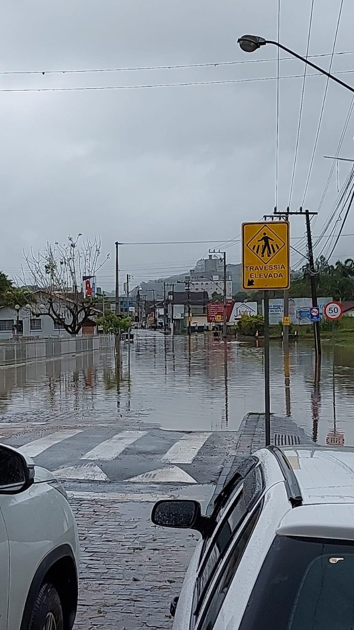 Rio do Cedros está com diversas ruas alagadas  - Divulgação/ND