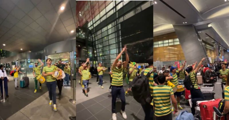 Torcida brasileira faz festa na chegada ao Catar