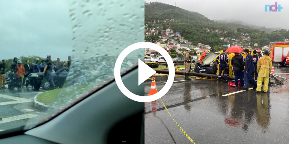 VÍDEO Poste de energia cai em cima de carro com pai e filha de 4 anos em Florianópolis ND Mais