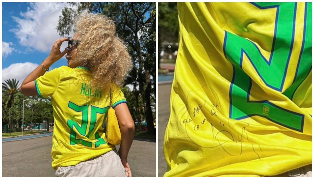 O cora&ccedil;&atilde;o de Vin&iacute;cius J&uacute;nior tem dono e bate mais forte por J&uacute;lia Rodrigues, que est&aacute; no Catar – Foto: Reprodu&ccedil;&atilde;o