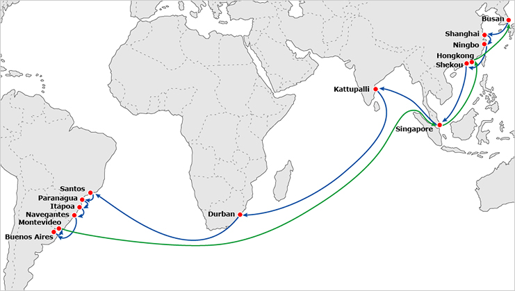Paradas da linha que passar&aacute; pela Portonave em Navegantes – Foto: Divulga&ccedil;&atilde;o/HMM/ND