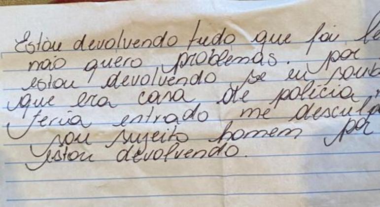Ladr&atilde;o devolve objetos e deixa bilhete ap&oacute;s furtar casa de delegado – Foto: Internet/Reprodu&ccedil;&atilde;o/ND