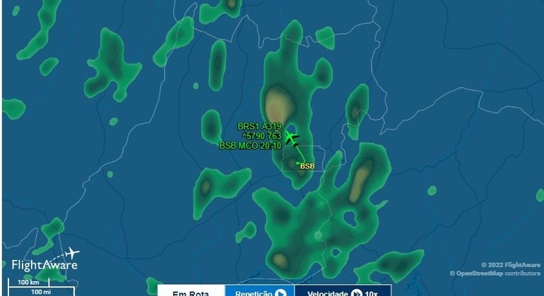 Imagem mostra rota que do voo da comitiva presidencial – Foto: Reprodu&ccedil;&atilde;o/Flight Awere/ND