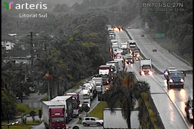 Congestionamento na SC-418 j&aacute; chega &agrave; BR-101, em Joinville – Foto: Arteris/Divulga&ccedil;&atilde;o