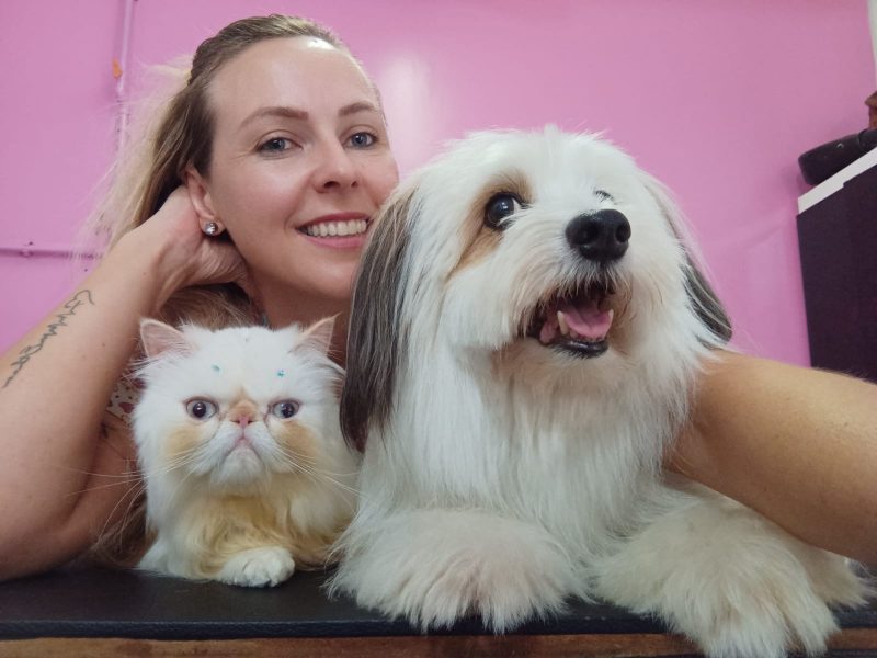 Lilian Bautitz, tutora do Alvin, que tem 11 anos, precisa acalmar o pet durante a virada do ano – Foto: Divulga&ccedil;&atilde;o ND