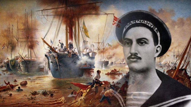 Paintings by Marsilio Diaz and the Battle of Riachuelo, which made him a national hero.  Photo: Montage/Brazilian Navy/Disclosure