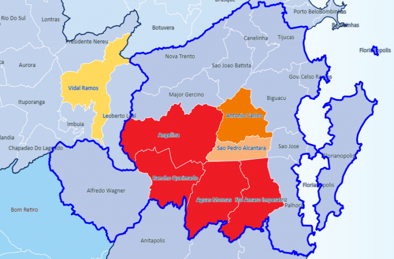 De acordo com a Celesc, das 13.885 unidades consumidoras na cidade, cerca de 60% est&aacute; sem energia el&eacute;trica em Santo Amaro da Imperatriz. – Foto: Celgeoweb/Divulga&ccedil;&atilde;o/ND