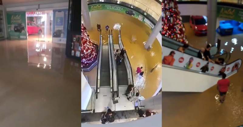 Fortes chuvas deixaram pessoas “ilhadas” em shopping de Palho&ccedil;a – Foto: Divulga&ccedil;&atilde;o/ND