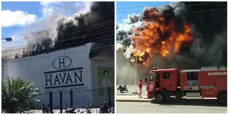 Um inc&ecirc;ndio de grandes propor&ccedil;&otilde;es atingiu uma loja da Havan em Vit&oacute;ria da Conquista, na Bahia. – Foto: Redessociais/Divulga&ccedil;&atilde;o/ND
