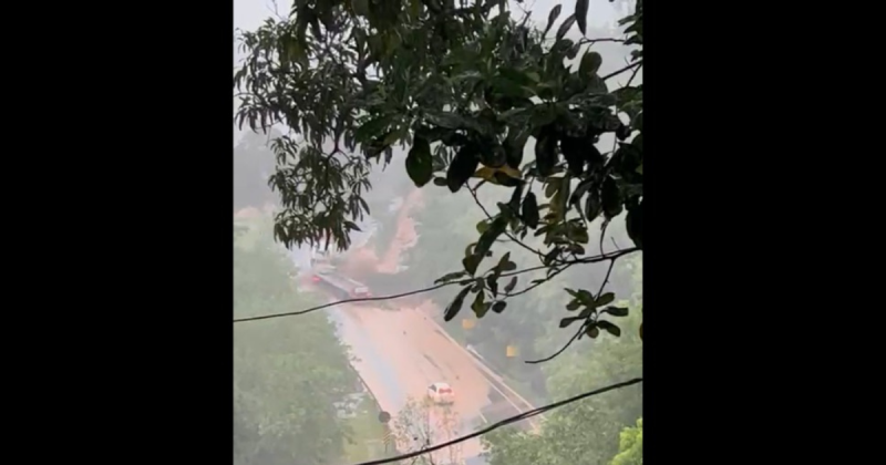 Chuvas alagaram entrada da cidade de Balne&aacute;rio Pi&ccedil;arras – Foto: Reprodu&ccedil;&atilde;o/Internet/ND