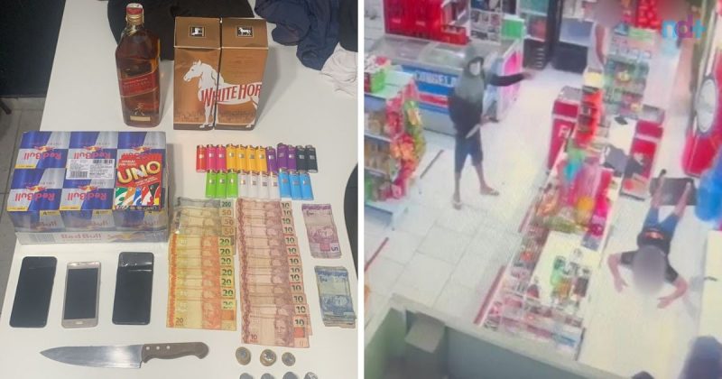 Bandidos assaltaram conveni&ecirc;ncia e depois fugiram para igreja – Foto: Reprodu&ccedil;&atilde;o/PM