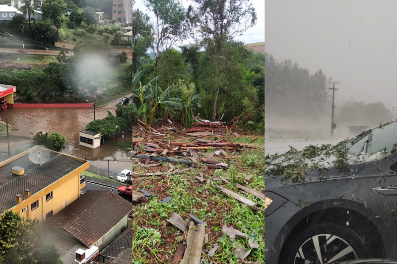 Na ter&ccedil;a-feira (27), alguns munic&iacute;pios foram atingidos por granizo e fortes ventos. &mdash; Foto: Defesa Civil/Reprodu&ccedil;&atilde;o/ND