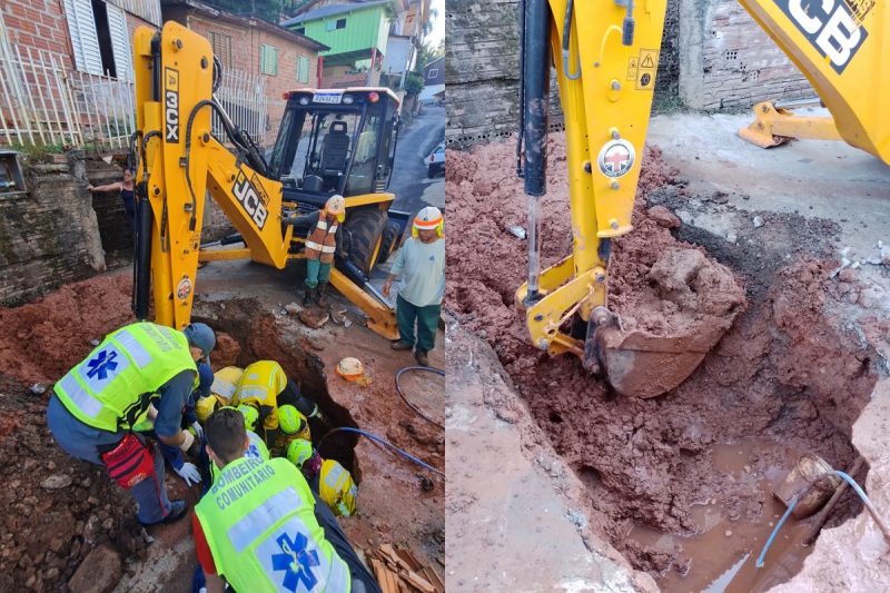 Um trabalhador foi soterrado em deslizamento de terra em Chapec&oacute;. &mdash; Foto: Corpo de Bombeiros/Defesa Civil/Reprodu&ccedil;&atilde;o/ND