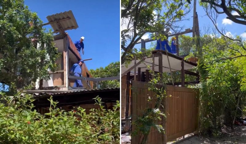 Edifica&ccedil;&atilde;o foi demolida na praia de Naufragados – Foto: Rep&oacute;rter S&eacute;rgio Guimar&atilde;es