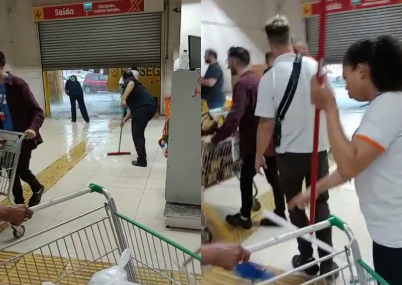 Supermercado de Florian&oacute;polis &eacute; inundado pelas chuvas da manh&atilde; desta quarta-feira (28) – Foto: Jos&eacute; Carlos Flor&ecirc;ncia/Divulga&ccedil;&atilde;o/ND